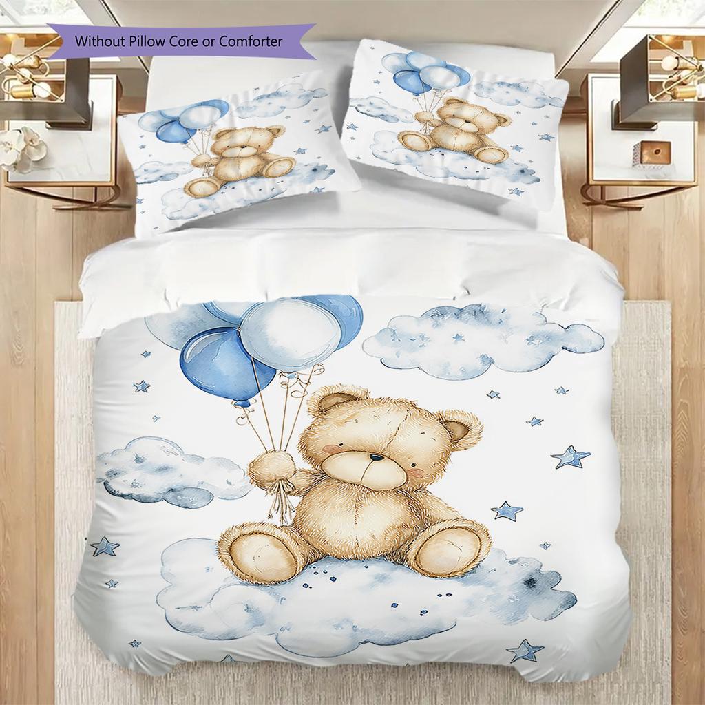 Bettwäsche-Steppdecken-Set mit Teddybär-Muster Bettdeckenbezug Kissenbezug Heimdekoration Geburtstagsgeschenk (1 Bettbezug + 2 Kissenbezüge, ohne Füllung)