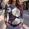 Women's Slim Fit Long Sleeve T-Shirt Vintage Print Round Neck Casual Top for Everyday Wear