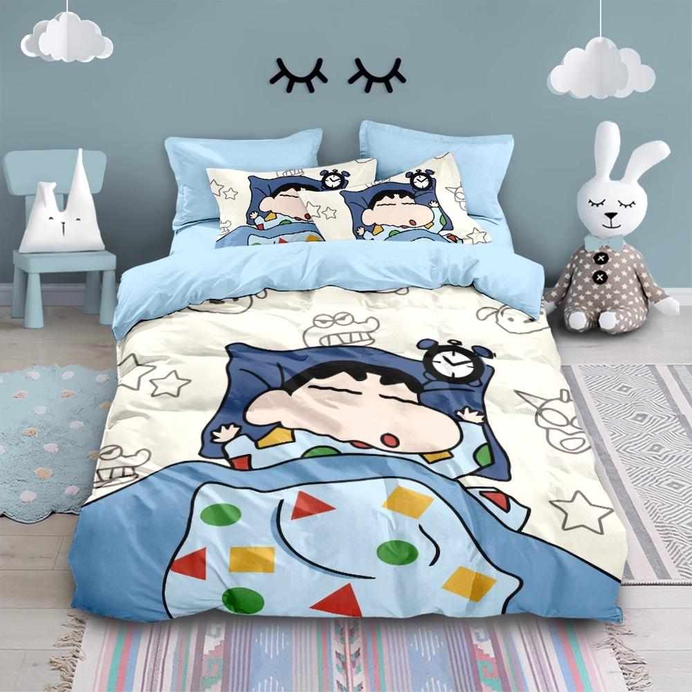 Desen animat Crayon Shin chan ,Seturi de pat din microfibră, Lenjerie de pat pentru copii cu fermoar, Decor de cameră Husă de plapumă pentru adolescenți adulți