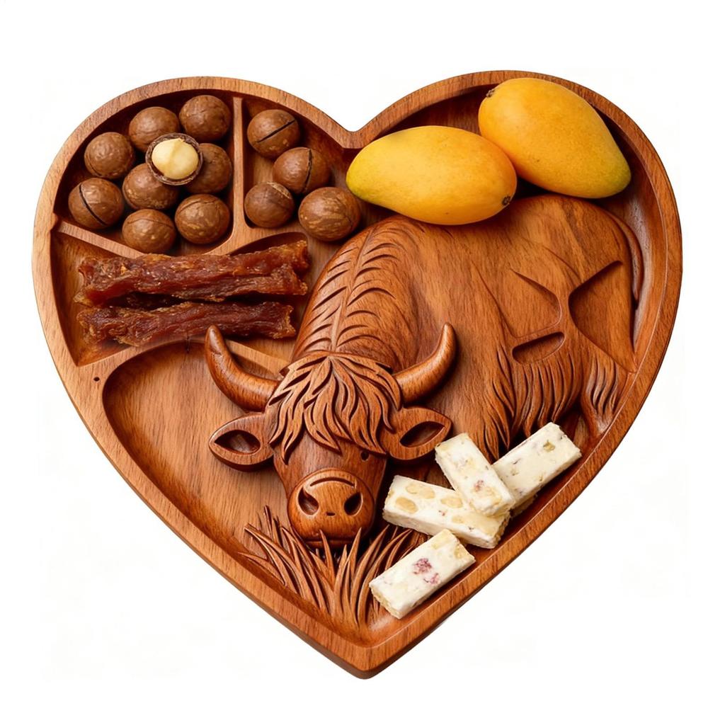 Highland Cow Wooden Charcuterie Board Wooden Heart Shaped Food Platter For Food Snacks Fruits Meats Party Family Gathering