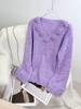 Pink Flower V-Neck Sweater - Plus Size, Mid-Length for Chubby Women, Fall/Winter 2024