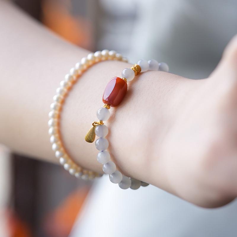 Hetian Jade Bracelet for Women, White Jadeite Crystal, Jadeite, Clear Water Loose Beads, Turquoise Bracelet, Southern Red Agate Bracelet
