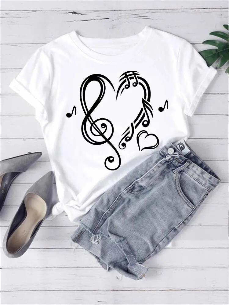 New Women T Shirt Fashion Musical Note Printed T Shirt Harajuku Cute Graphic Tee Shirt Female Ladies Casual Tops Shirts