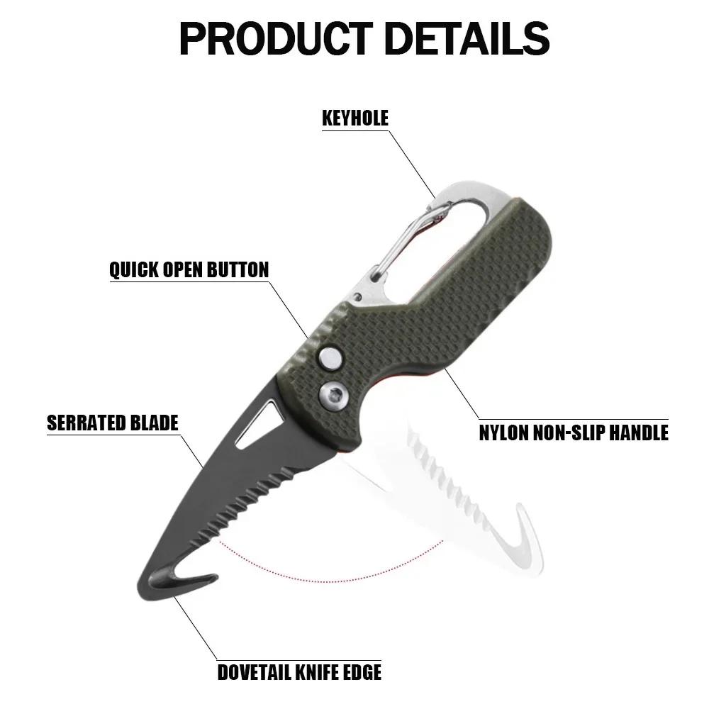 Pocket Folding Knife Portable Express Unpacking Knife with Keychain Serrated Hook Blade Outdoor Multifunctional Survival Tool