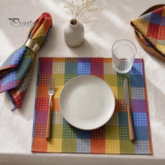 Hotel Quality Fabric Napkins Colorful Buffalo Check Napkin, Plaid Cotton Linen Retro Washable Cloth Decorative for Wedding Napkin Dinner Table,