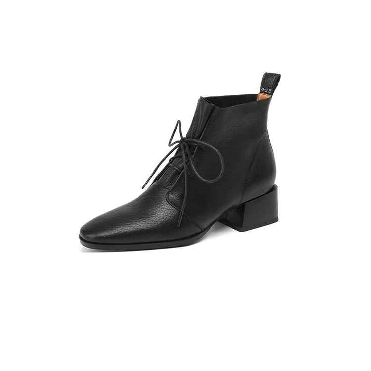 Fashion NEW Autumn Women Boots Square Toe Chunky Heel Boots Genuine Leather Shoes for Women Lace-up Ankle Boots Elegent Winter Boots