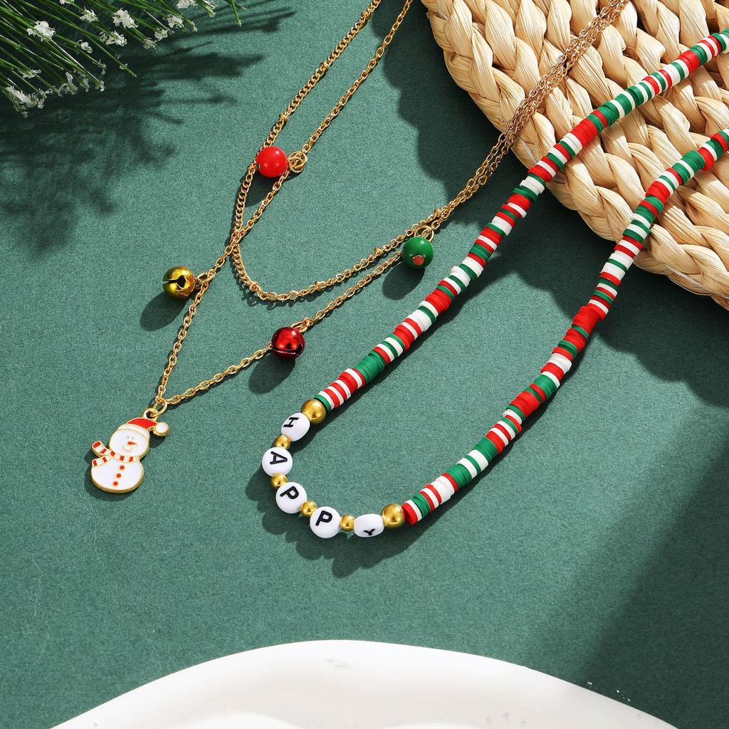 Exquisite Holiday Jewelry Set: Cross-Border Christmas Necklace with Bells & Snowman, Perfect for Autumn/Winter