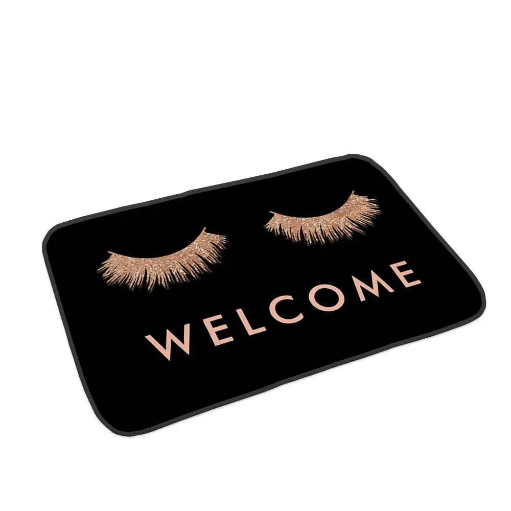 Glitter EyeLash Welcome Makeup Entrance Doormat Non Slip Rugs for Girls Bedroom Decor Home Carpets Living Room Kitchen Bath Mat