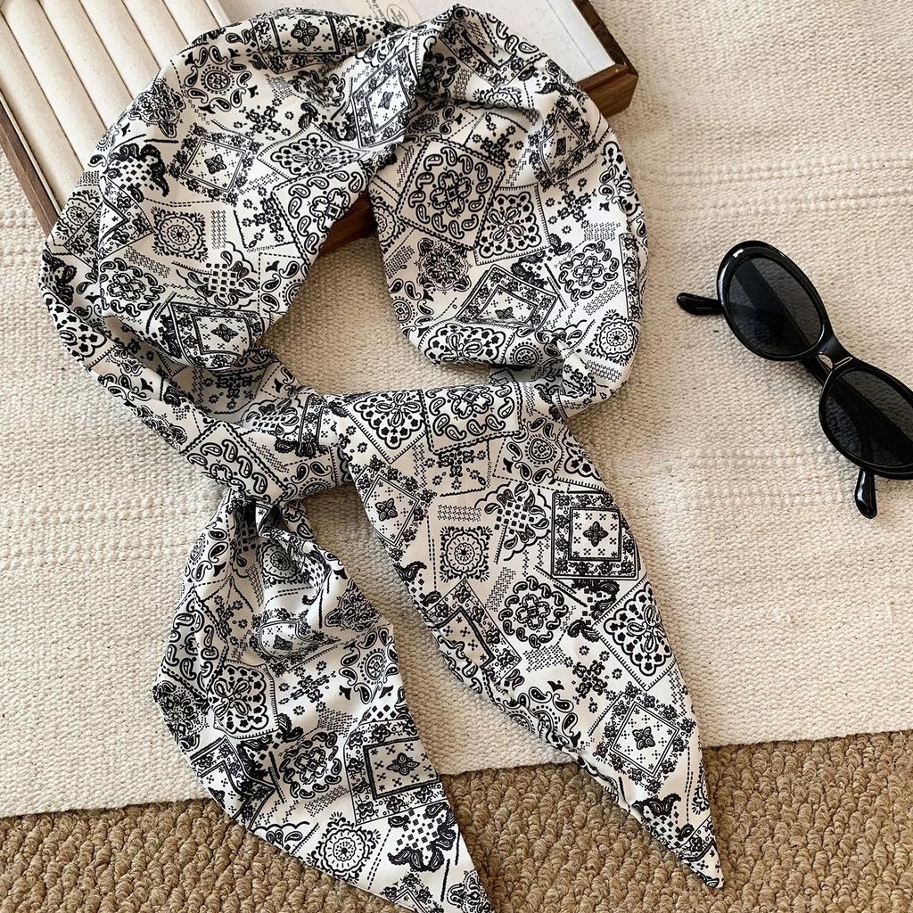 Vintage Brown Cashew Flower Long Scarf for Women, Fashionable and High-end, with Belt Decoration and Niche Design, Waist Accessory