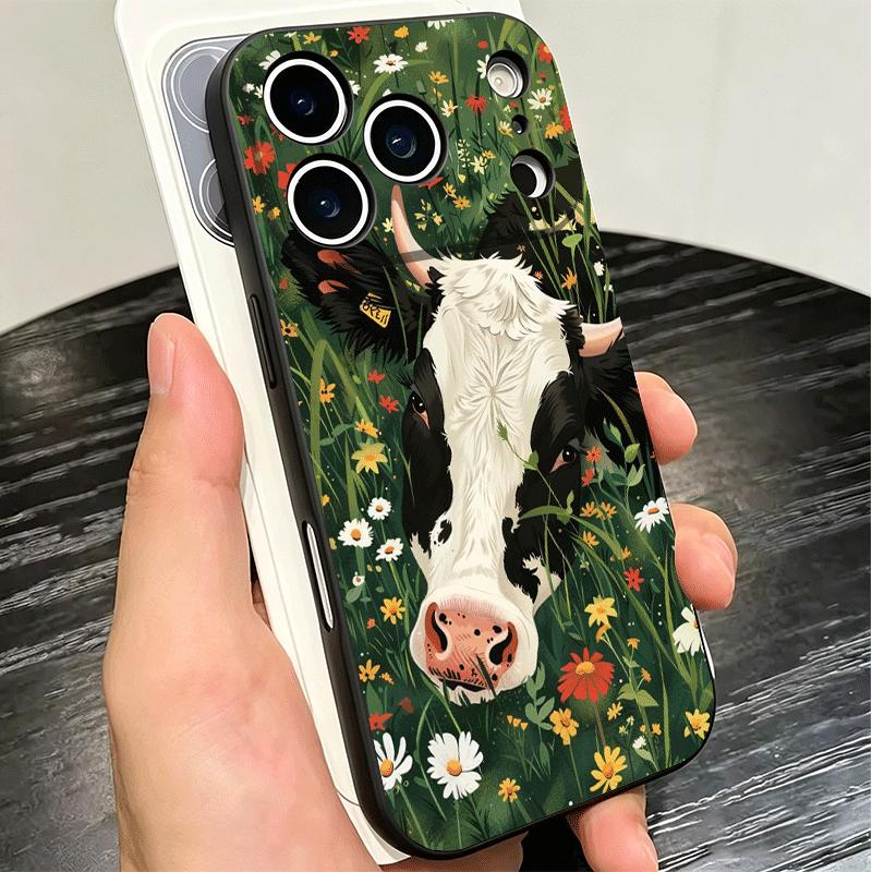 White Black Dairy Cattle Symbol Soft Phone Case for iPhone 16 16E 17 Air 15 Pro Max 14 Plus 13 Mini 11 12 7 Black Cover Back She
