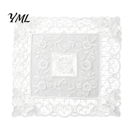 Retro European Style Table Linens Lace Placemat, White Floral Doilies, Embroidered Mat, Elegant Photo Backdrop Prop Sheer Mesh Doily for Tea
