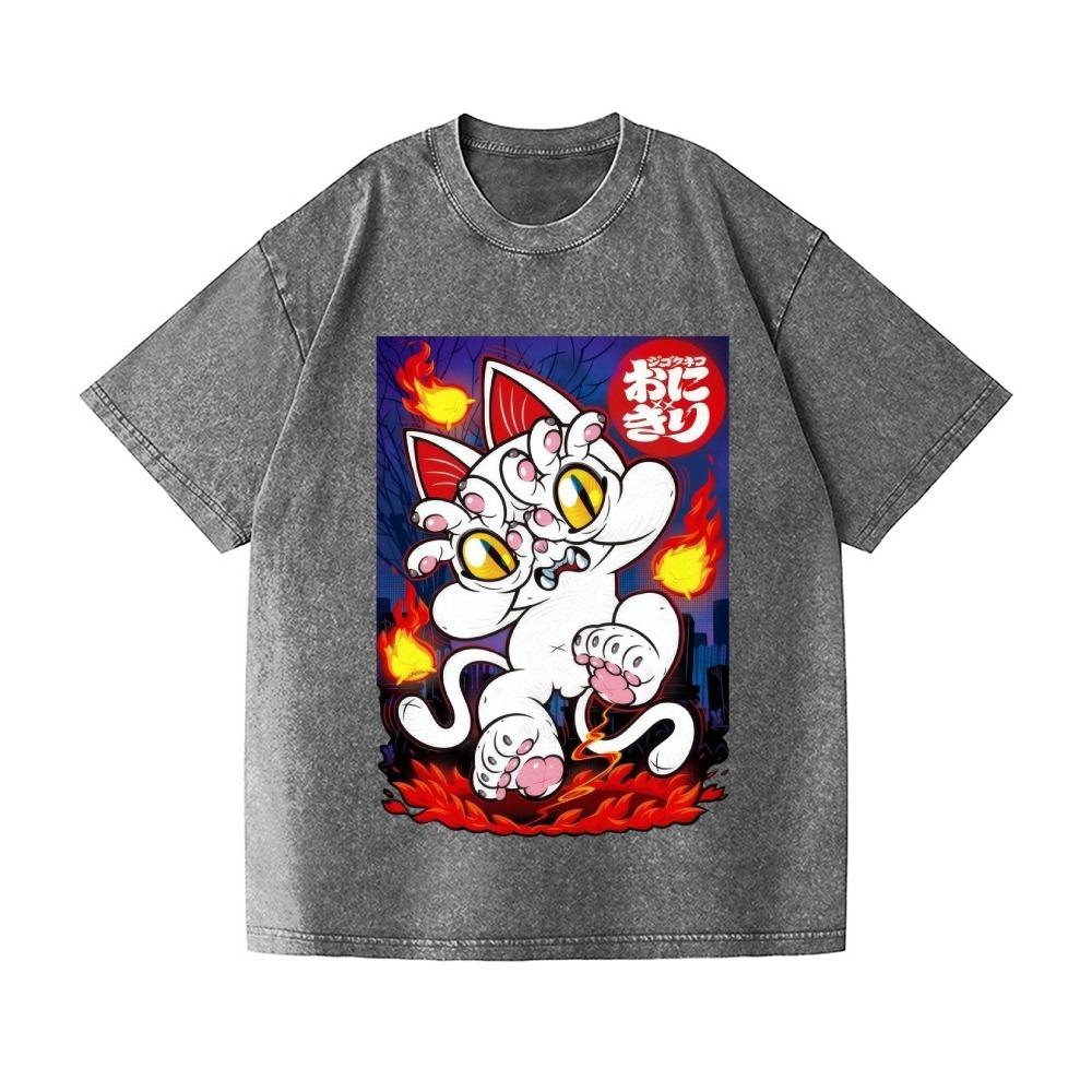 

Men s Fashion Washed Acid T-shirts Casual Loose Hell Cat Vintage Wash Japanese Design Tees Holiday Sports Unisex Tunics 3XL