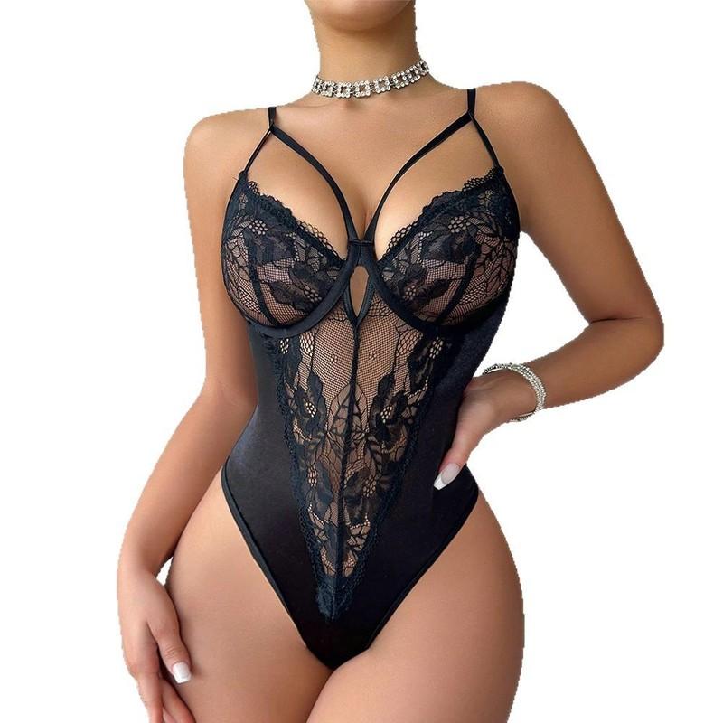 Push Up Hollow Out Backless Lace Mesh Bodysuit Women Sexy Bra See Through Strappy Lingerie Underwear For Woman