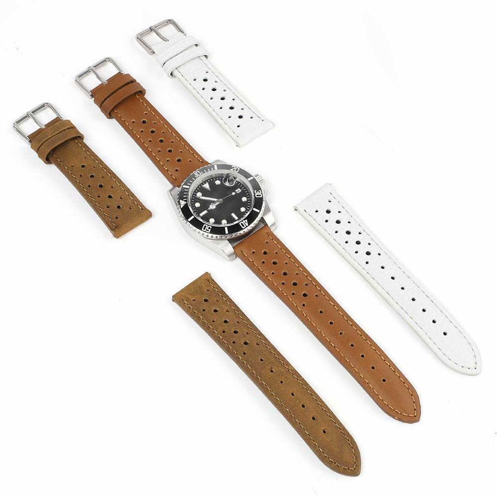 Vintage Breathable Porous Strap 18mm 19mm 20mm 21mm Genuine Leather Watchband Quick Release Replacement Belt Wrist Band for Men