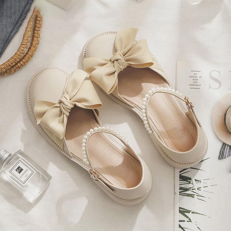 Hollow Flat Bottom Bow Small Leather Shoes Single Shoes Women with Skirt Sandals Women 2025 Summer Fashion Mary Jane Shoes Women
