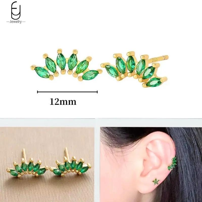 925 Silbernadel Grüne Zirkon Gold Ohrringe Herz Creolen für Damen Zarte Steckerohrringe Luxuriöser Schmuck Geschenke