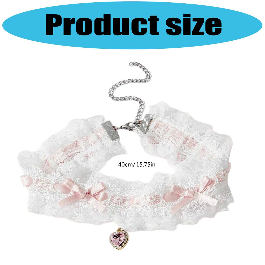 Lace Woven Bow Choker Necklace With Crystal Heart Pendant Elegant Zinc Alloy Chain For Women Daily Wear Gift Idea