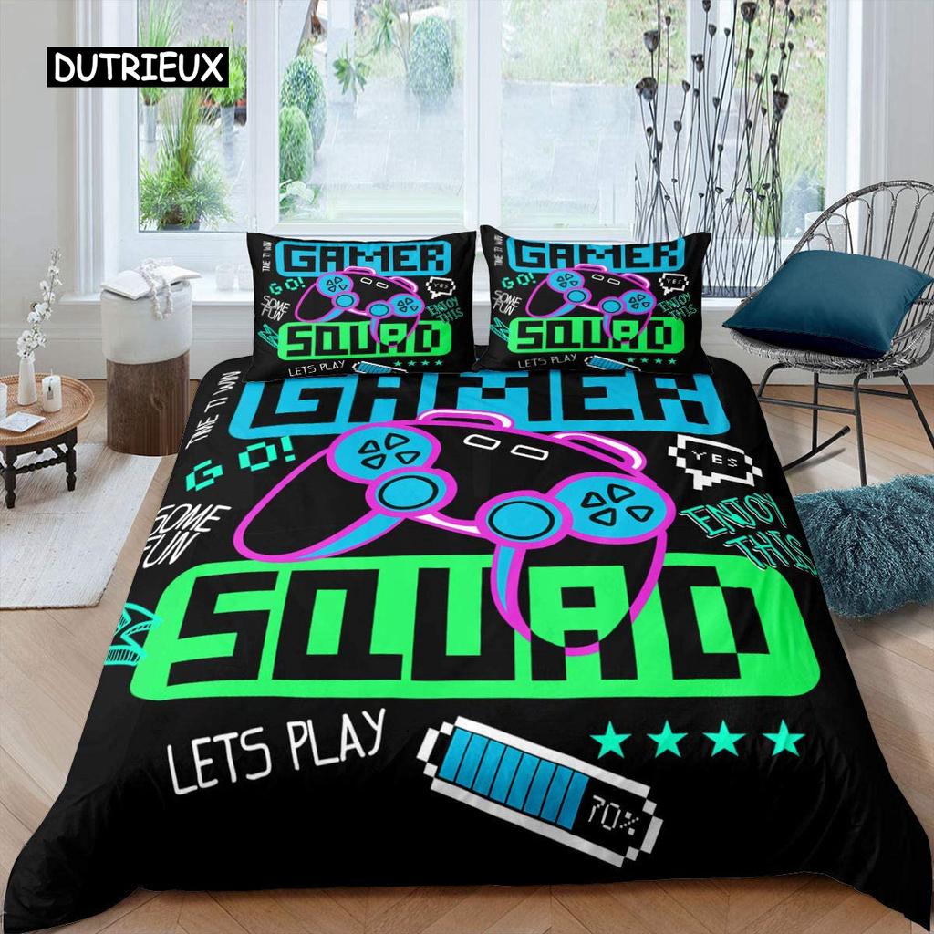 Gaming Bedding Set Game Bed Cover 135 for Adults Kids Soft Microfiber Modern Gamepad Duvet Cover Decorative with Pillowcase