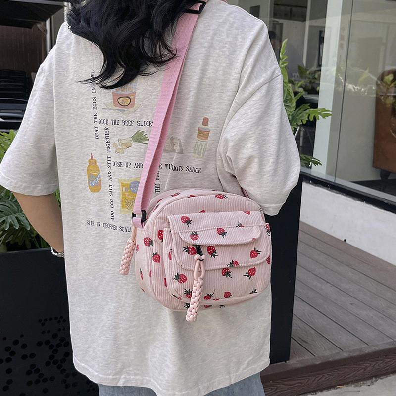 Stylish Fashionable Corduroy Round Crossbody Bag Trendy Everyday Medium Size