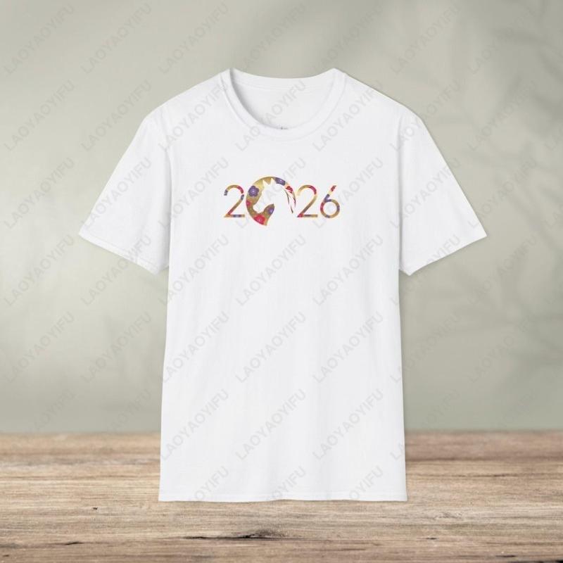2026 Year of The Fire Horse Graphic Tee Trendy Happy New Year!  Horse Year Printing T-shirts Men Woman Christmas Streetwear tops