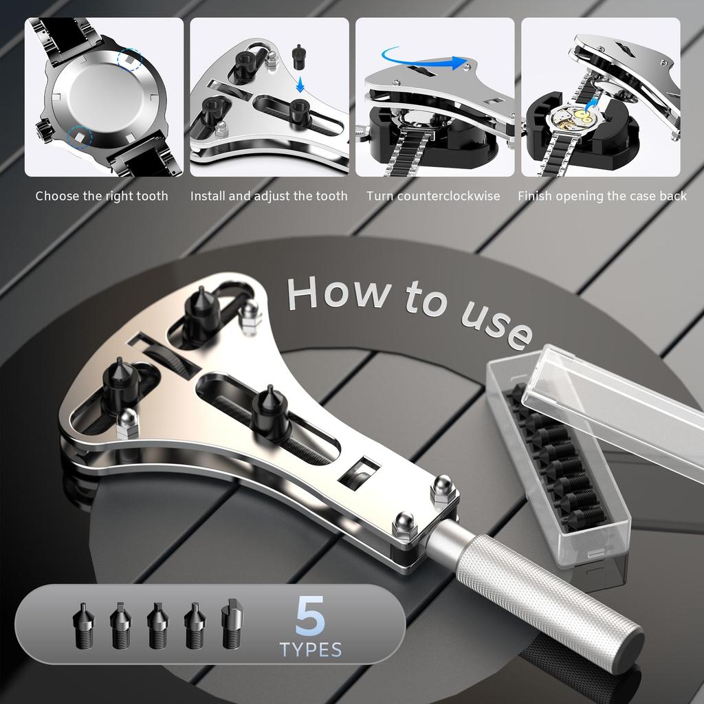 JOREST Uhrenwerkzeug Uhrenreparatur Uhrenbatteriewechsel Stift Uhrenarmband Uhrenbatterie Uhrenboden Uhrenöffner Uhrengehäusedeckelverschluss Federsteg