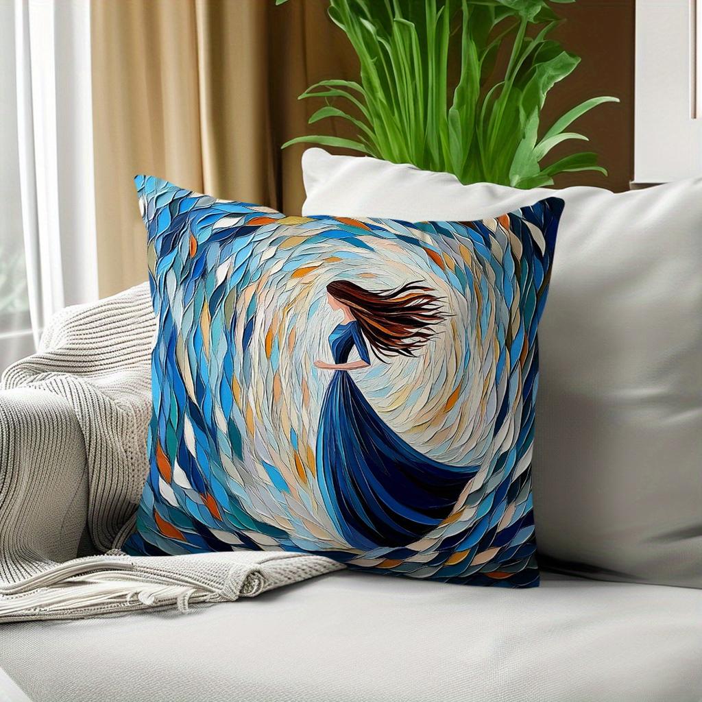 Double Sided Abstract Art Woman Pillow Cover 2D Impasto Oil Painting Print Soft Throw Pillow Case For Modern Home Decor Gift