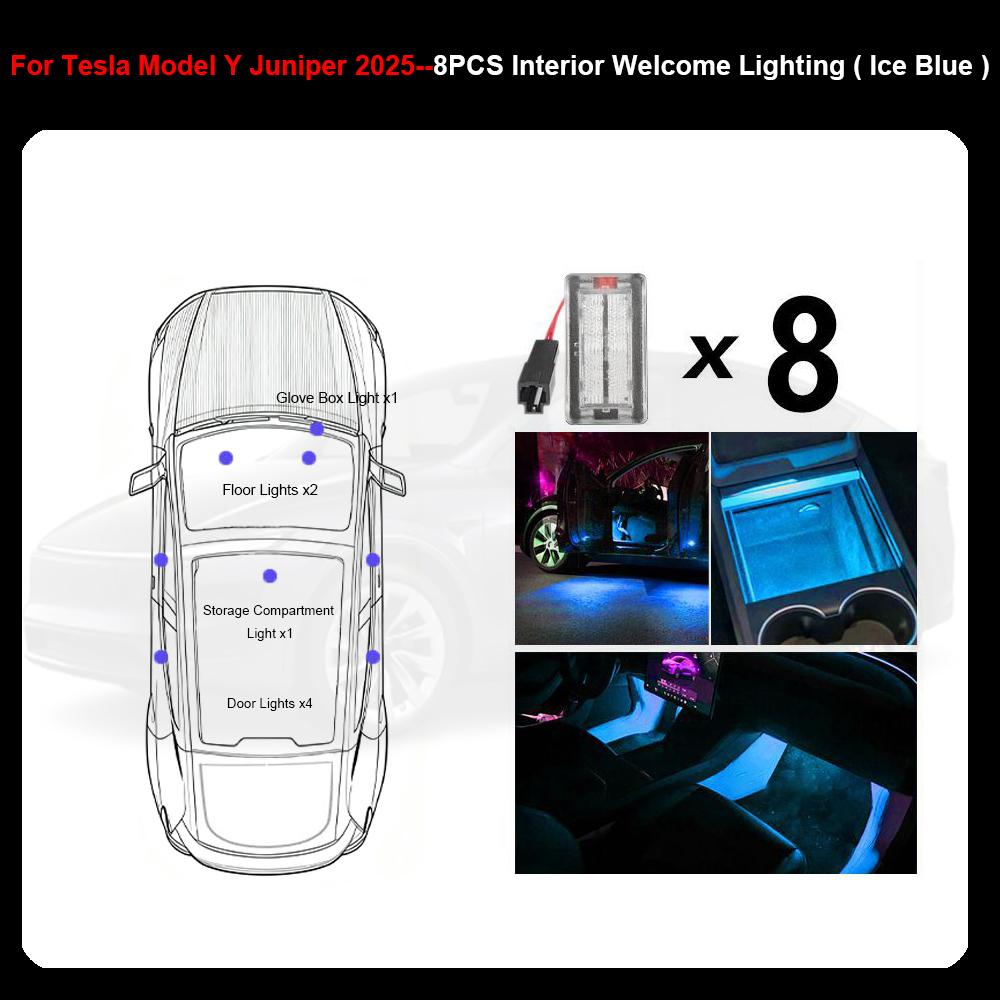 For Tesla Model Y Juniper 2025 Interior Footwell Lights Model 3 Highland Ultra-Bright Car LED Trunk Puddle Door Ambient Bulbs