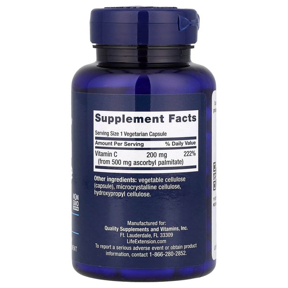 Life Extension Ascorbyl Palmitate 500mg Vegetarian Capsules, 100 Count