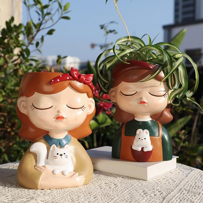 Cute Girl Planter Silicone Mold For Resin Cement Crafts Reusable DIY Flowerpot Design Flower Pot Making Mould