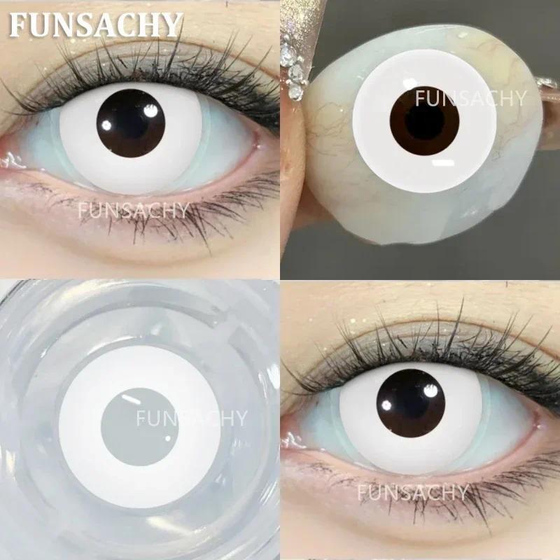 FUNSACHY 2pcs Blind White Contact Lenses for Cosplay Colored Black Contact Lens Red Color Eye Makeup for Halloween Beauty Pupils