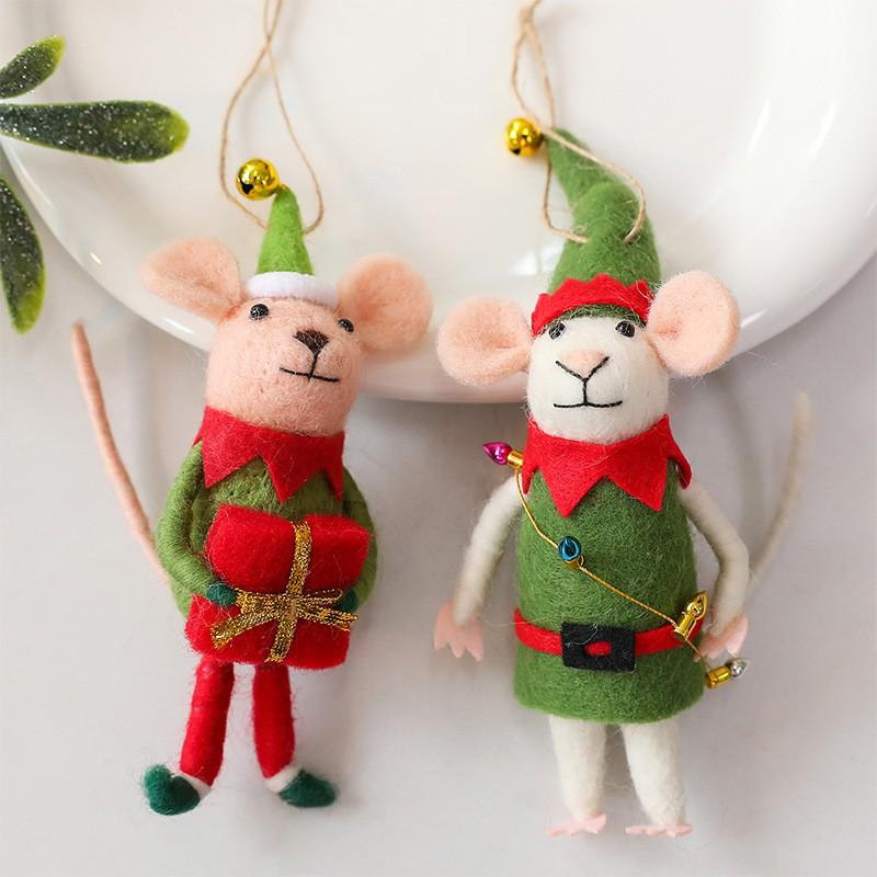 Felt Mouse Ornament Christmas Tree Decoration Handheld Gift Set With Light Belt Design Holiday Hanging Decor
