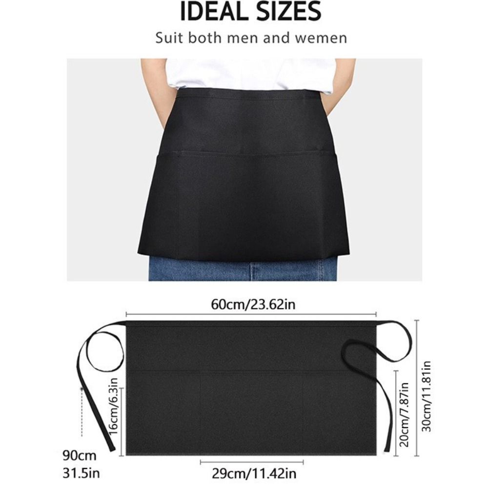 Unisex Waist Apron 3 Pockets Waiter Half Waist Apron New Short Half Waist Apron Restaurant Waiters