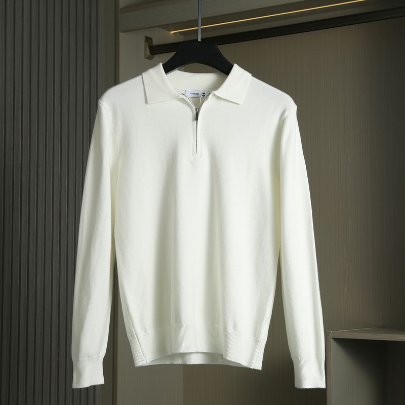 Men's Business Casual Knit Sweater with Half-Zip and Turn-Down Collar, Minimalist Style, Light Luxury, Export Surplus