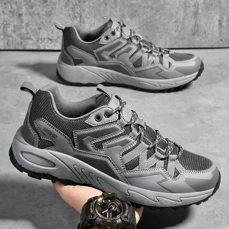 Breathable Mesh Hiking Sneakers Men's Thick-soled Outdoor Trekking Camping Shoes Male Elastic Climbing Shoes Wear-resistant
