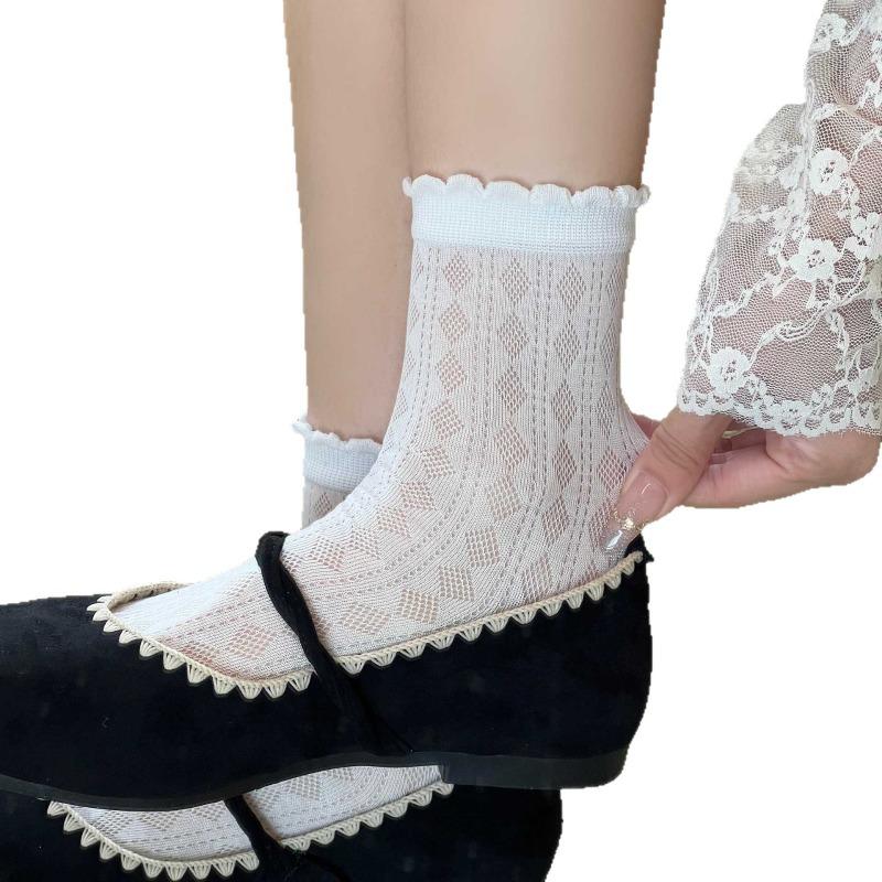 Summer Lightweight Children's Cool-feeling Mulberry Silk Pile Socks with Diamond Patterns, Heart-shaped Inner Tube Socks