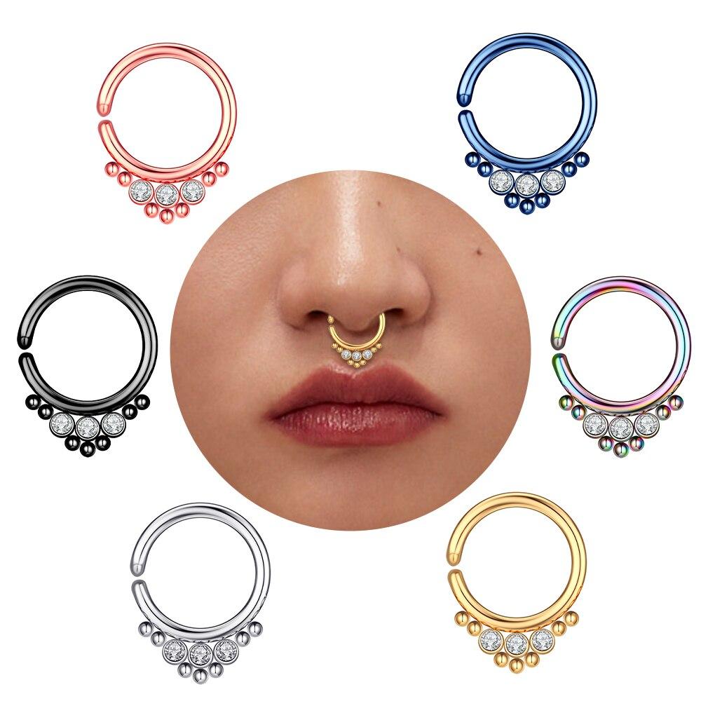 1pc 18g 8mm CZ Stahl Clicker Segment Nasenringe Hoop Offene Scharnier Ohr Helix Septum Piercing unisex Körper Schmuck Piercing Nasenloch