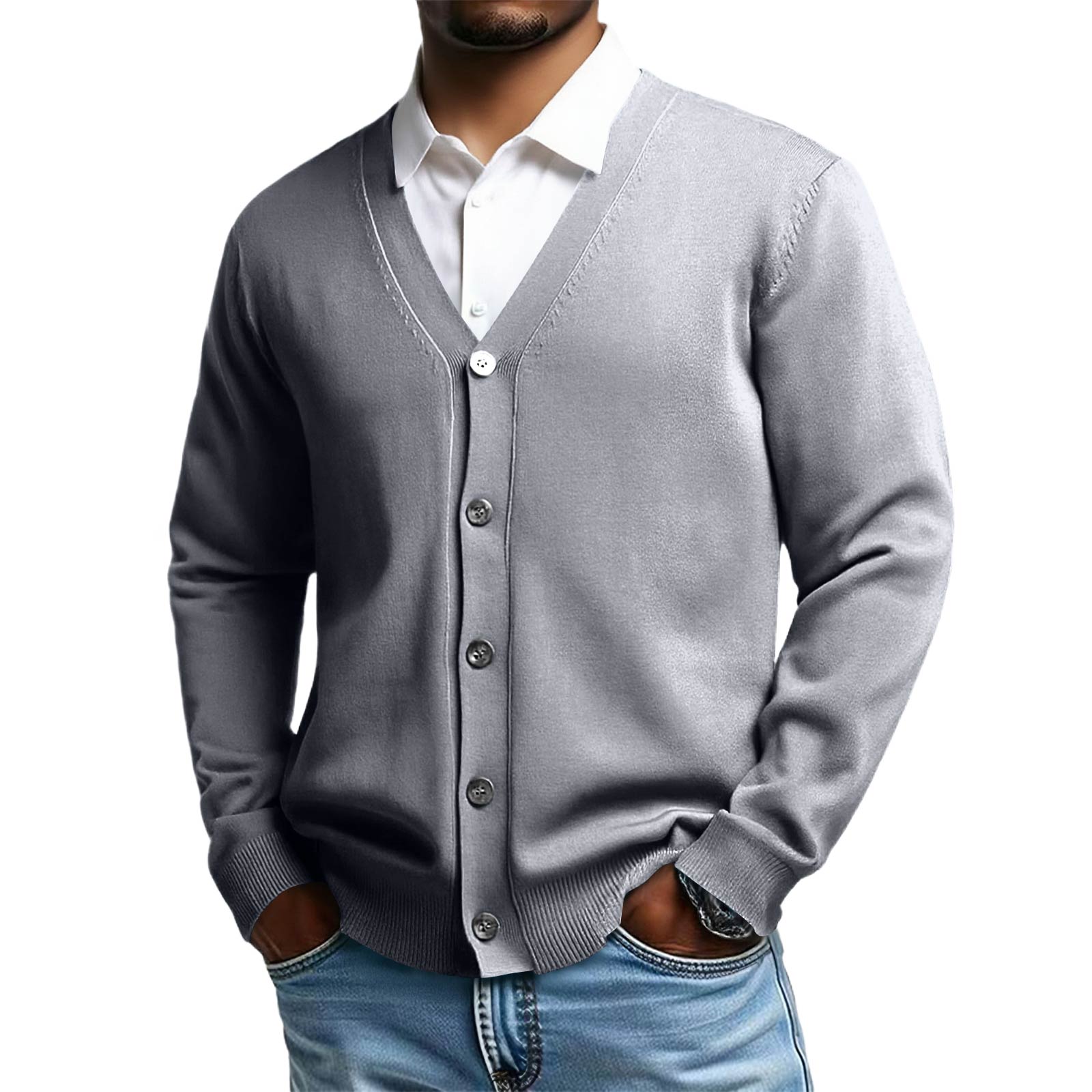 Men s Knit Sweater V Neck Long Sleeve Casual Comfort Color Long Sleeve Top M