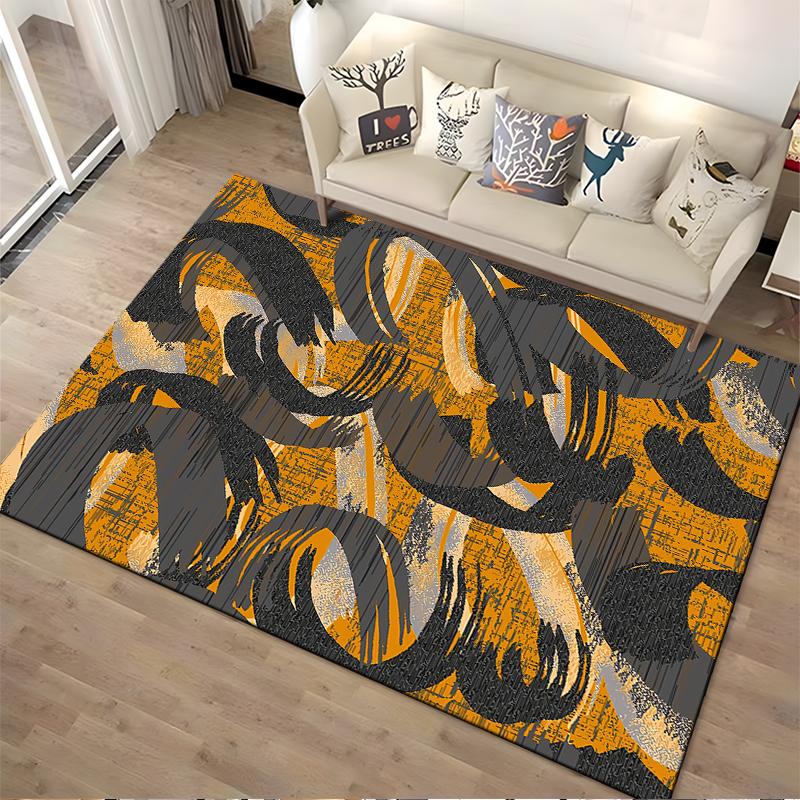 Abstract Yellow and Black Brushstroke Pattern Area Rug Carpet Suitable for use as an anti-slip for living room bedroom sofas