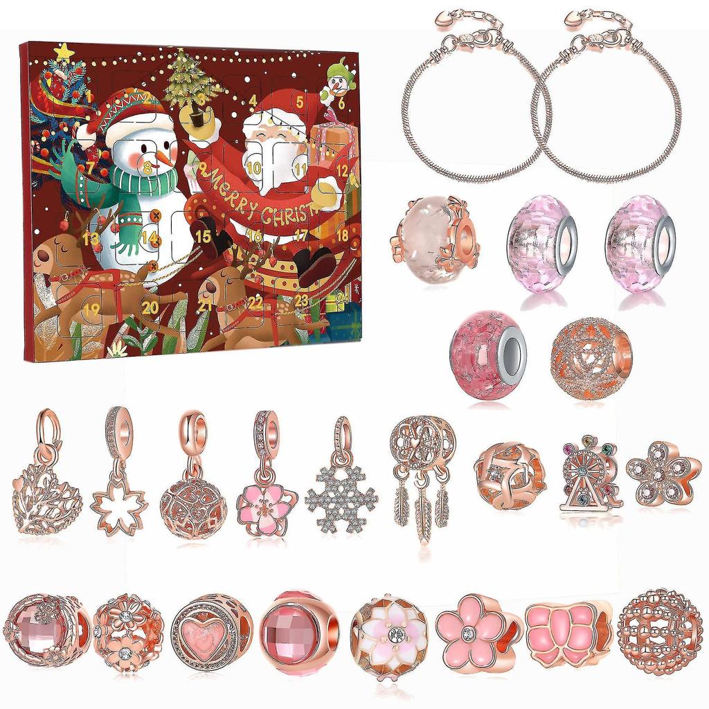 Christmas Jewelry Gift Countdown Calendar Advent Diy Bracelet Blind Box Rose Gold Gift Box