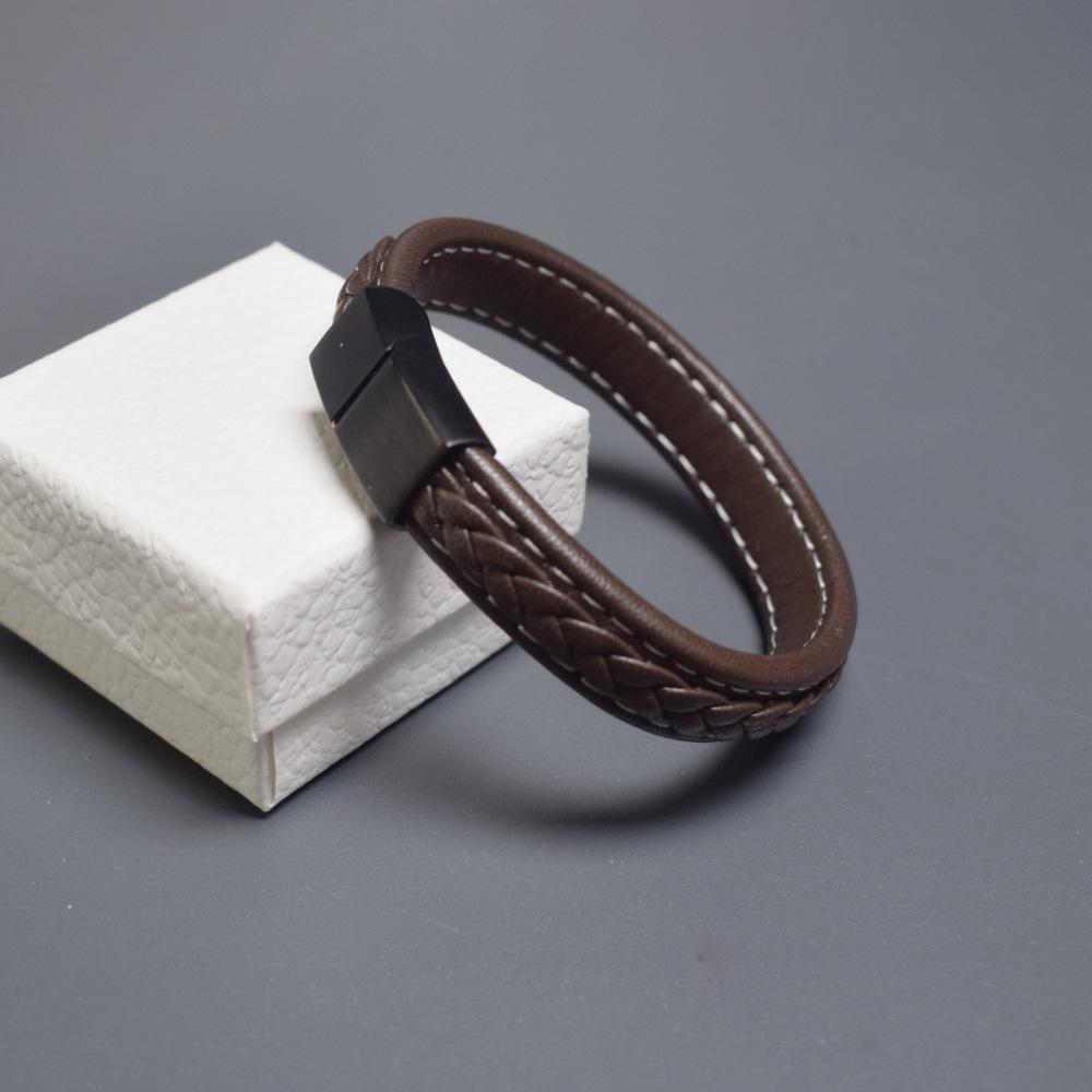 Korean Style Stainless Steel Magnetic Buckle Bracelets Bangles Hand Woven Leather Roper Bracelet Men Friendship Jewelry Pulseras