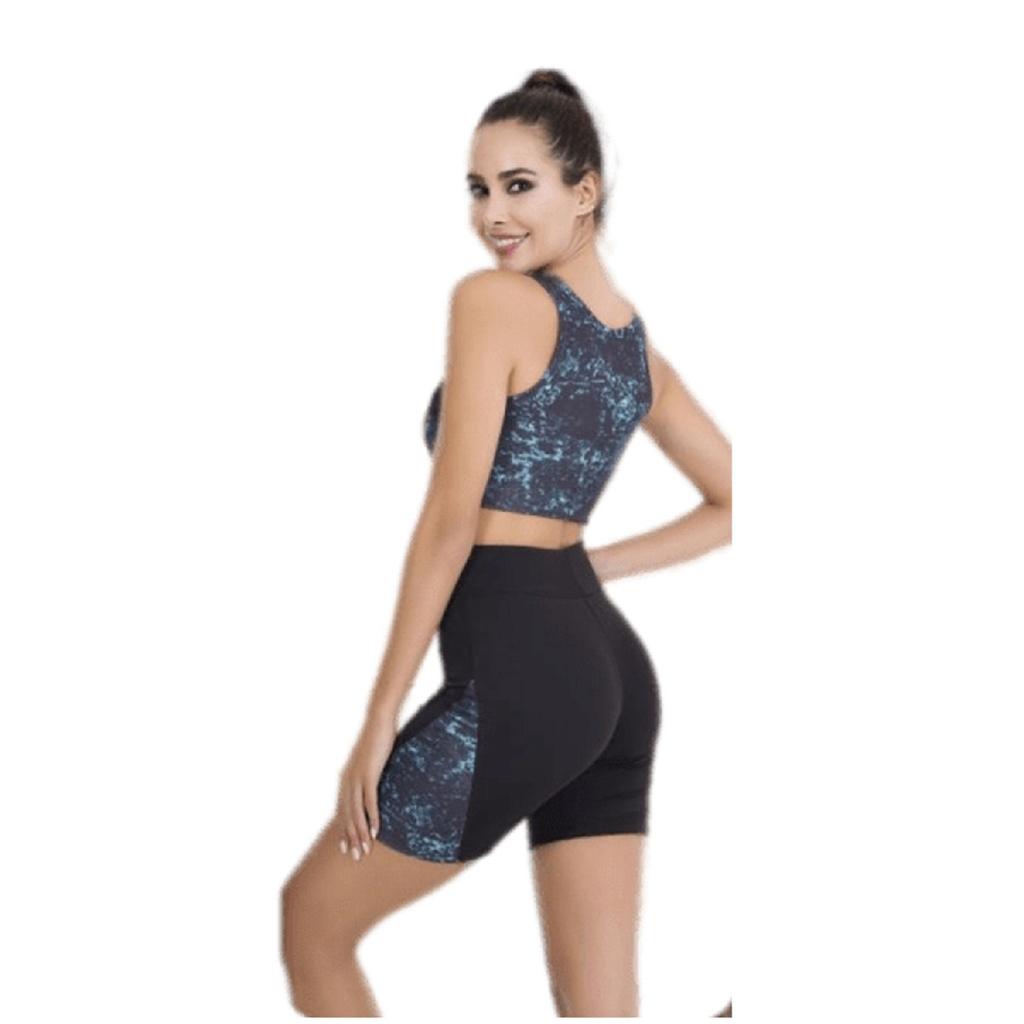 Ensemble de sport bustier et collants courts pour femme Lady 4005 de couleur noire et bleue
