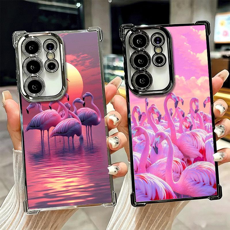 Pink Red Dreamy Flamingo Soft Phone Case For Samsung Galaxy S26 Ultra S25 Edge S24 FE S23 Plus S22 S21 + S20 Plating Anti-Fall F