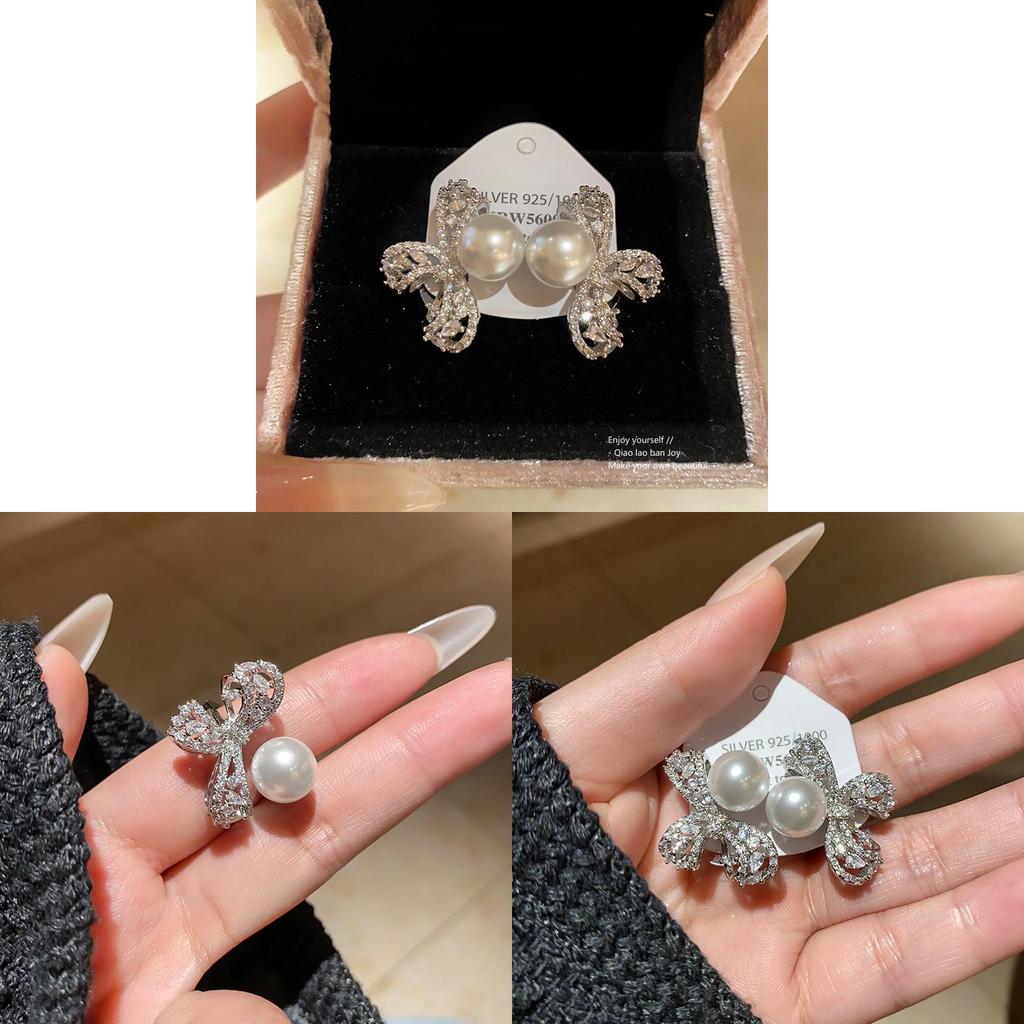 Minimalistische Zirkonia Schmetterling Schleife Ohrstecker Ringe Mit Künstlicher Perle Für Frauen Sommer Mode