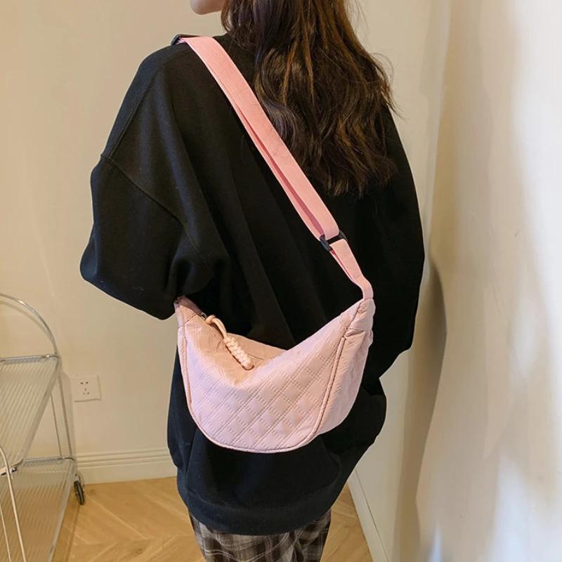 Fashi Thread Plaid Hobos Bags for Women Casual Canvas Shoulder Bag Ladies Crossbody Small Handbags Simple Female Tote Purse