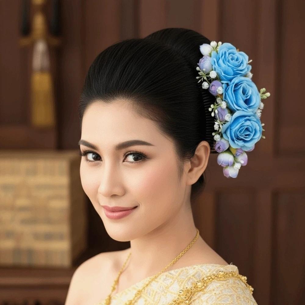 Thai Style Flowers Hairpin Sweet Chignon Hair Clips Hair Accessories Rose Hair Comb  Daily