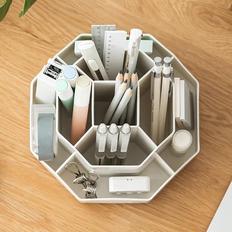 Desktop Stationery Organizer 9 Slots Stationery Storage Box 360 Degree Rotating Cute Pencil Cup Pot for Home Office School