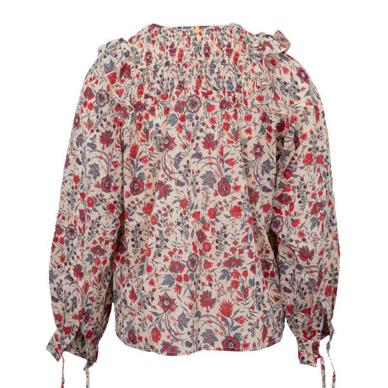 Women's Long-sleeved Top Annie Red Flowers ANTIK BATIK