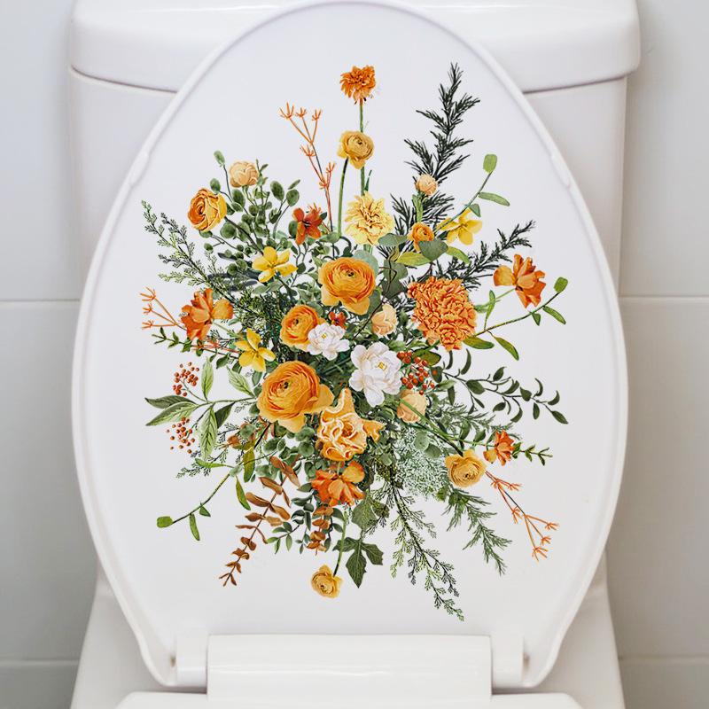 

Наклейка на стену с зелеными растениями и листьями, наклейка для ванной комнаты, туалета, туалета, самоклеящаяся фреска, украсит цветок, украшение дома, наклейки