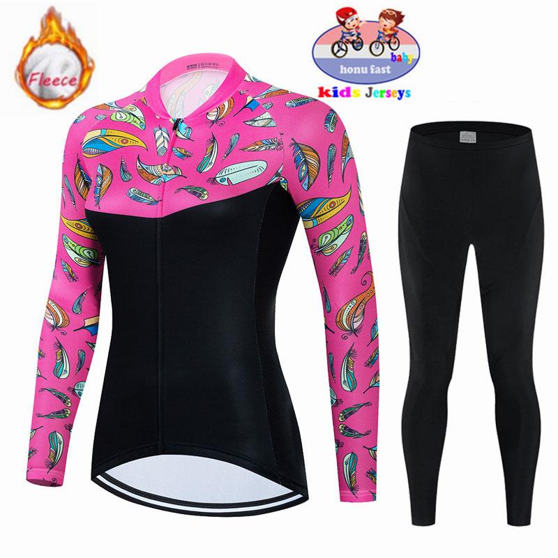 2026  Velvet Warm Cycling Suit Set  Kids Winter Thermal Fleece MTB Bicycle Girl Cycling Clothes Warm Bike Children Cycling Clothing Suit