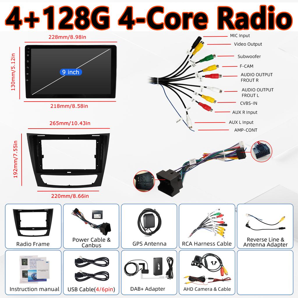 MOPECT 4+128G Carplay Android 15 Car Radio Player for Mercedes Benz E-Class W211 E200 E220 E300 E350 E240 E270 E280 W463 W209 W219 NO 2 Din 4G DAB+ DV